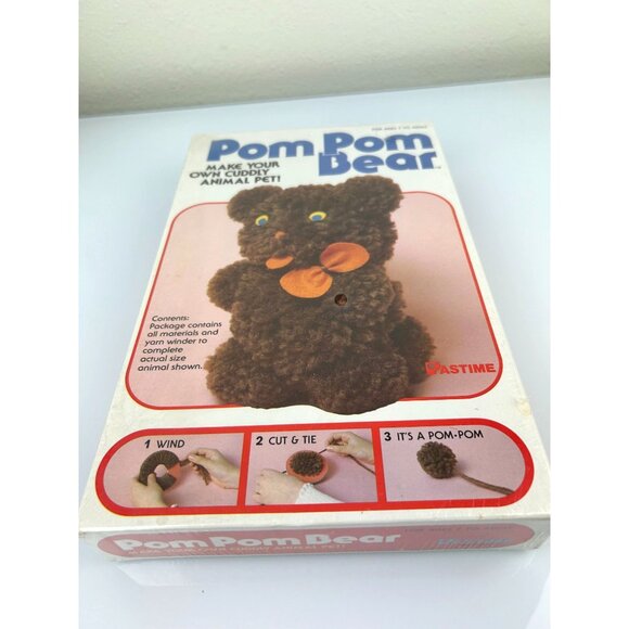Vintage Pastime POM POM BEAR Craft Art Kit, Sealed Brown Orange Animal Cute 7+ - Picture 9 of 9